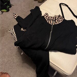 Black and Beige Geometric Zip-Up set